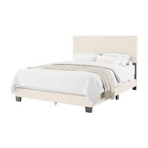 Lit rembourré en tissu bouclé doux blanc cassé Celeste de CorLiving avec tête de lit rembourrée, sommier tapissier requis