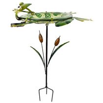 Angelo Decor bain d'oiseau en verre grenouille 74 cm avec piquet en métal et lumière solaire