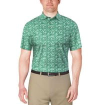 PGA Tour Men's Abstract Flowers Print Short Sleeve Polo Shirt, PGAT Men's Polo