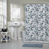 Watercolor Botanical Woven Textured Fabric Shower Curtain
