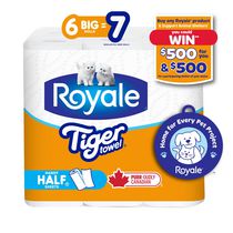Essuie-tout Tiger Towel de Royale, 6 gros roul. = 7 roul. ordinaires