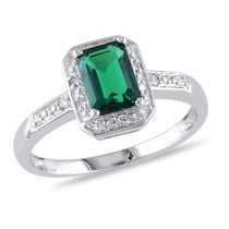 Tangelo 7/8 Carat T.G.W. Created Emerald and Diamond-Accent Sterling Silver Halo Ring