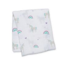 Lulujo - Couverture d'emmaillotage de coton de mousseline de bébé, couverture d'allaitement / poussette - licornes