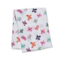 Lulujo - Couverture d'emmaillotage de coton de mousseline de bébé, couverture d'allaitement / poussette - papillon