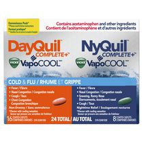 Vicks DayQuil and NyQuil COMPLETE plus Vicks VapoCOOL Cold, Flu and Congestion Medicine, Relieves Cough, Sore Throat Pain, Fever, Runny Nose, Congestion, Daytime and Nighttime