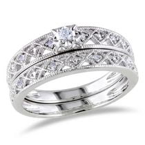 Miabella 0.10 Carat T.W. Diamond Sterling Silver Bridal Set