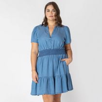 Devoted Women’s Plus size loose fit short sleeve denim mini dress, Denim mini dress