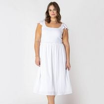 Devoted Women’s Plus size sleeveless midi dress with shoulder ruffle, Sleeveless midi dress