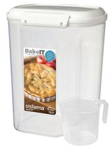 Sistema Bake IT Sugar Storage Container with Measuring Cup, 13.7 Cup/3.25 L, Clear/White