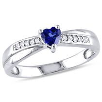 Tangelo 0.25 Carat T.G.W. Heart-Cut Created Blue Sapphire and Diamond Accent Sterling Silver Engagement Ring
