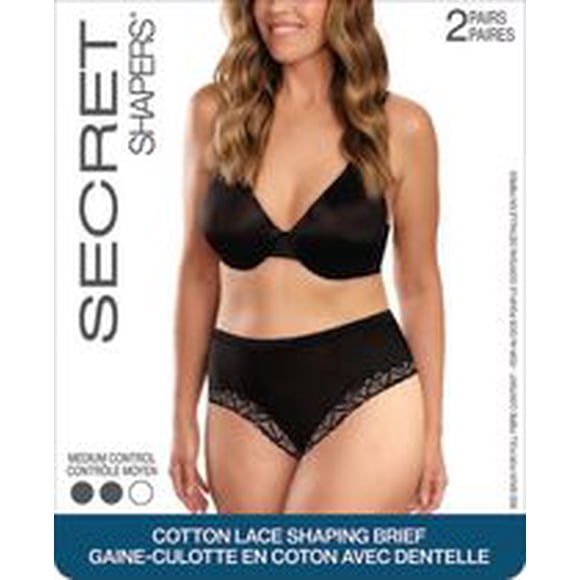 SECRET SHAPERS® Cotton and Lace Shaping Brief 2 Pairs