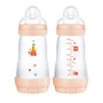 Biberon anti-coliques MAM Easy Start 260 ml (2 unités), produits essentiels pour bébé, biberons à débit moyen avec tétine en silicone, biberons pour bébé fille