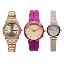 NOM DU PRODUITEnsemble de trois montres tendance or rose pour femmes, métallique, bracelet et silicone