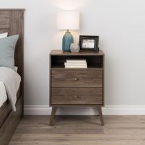 Prepac 22.5 in W x 29.5 in H x 16 in D Milo 2-drawer Tall Nightstand with Open Shelf