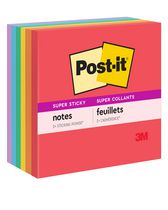 Post-it® Super Sticky Notes 654-6SSAN2, Playful Primaries, 3 in x 3 in (76 mm x 76 mm)