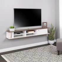 Prepac 70" Wooden Wall Mounted TV Stand with Door in Black