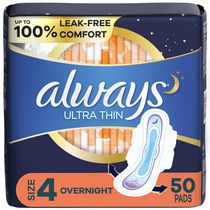 Always Ultra Thin Pads Size 4 Overnight Absorbency Unscented with Wings