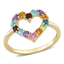 Miabella 3/4 Carat T.G.W. Multi Color Gemstone 10K Yellow Gold Open Heart Ring