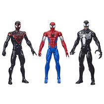 Marvel Spider-Man Titan Hero Series, pack de 3 figurines de 30 cm avec Spider-Man (Miles Morales), Spider-Man en armure et Venom, dès 4 ans