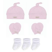 Juddlies Designs - Collection Fleck - bébé filles, bonnet noué nouveau-né, mitaines et chaussettes à gratter, cadeau de naissance - rose