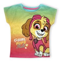 Paw Patrol Toddler girls top. This girl's dollman style top with crew neck and short sleeves is the perfect fit for any bottom and
