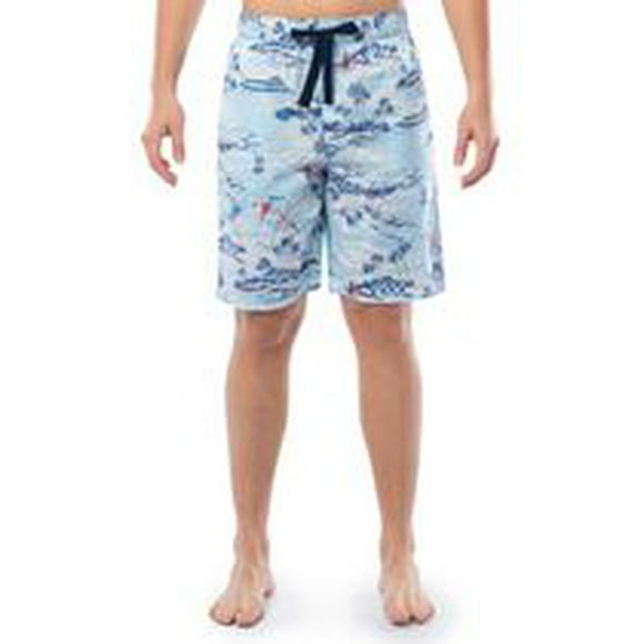 IZOD Men's Printed Cotton Sleep Shorts, Blue Seaside