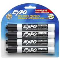 Expo Low Odour Dry-Erase Markers, Chisel Tip, Black, 4/Pack