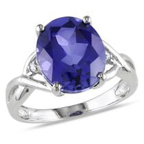 Tangelo 7-1/2 Carat T.G.W. Oval-Cut Created Blue Sapphire and Diamond-Accent Sterling Silver Cocktail Ring