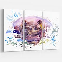 Design Art Hippopotamus Watercolor Canvas Print