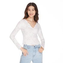 Haut henley à encolure fendue avec motif imprimé No Boundaries pour femmes