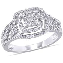 Miabella 1/2 Carat T.W. Diamond 10K White Gold Openwork Double Halo Engagement Ring