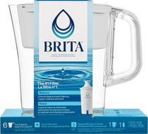 Petit pichet de filtration d’eau Brita® d’une capacité de 6 tasses avec 1 filtre Brita® standard, sans BPA, modèle Denali blanc