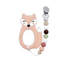 Little Cheeks - Baby, Infant - Fox Silicone Teether and Pacifier Clip - Peach
