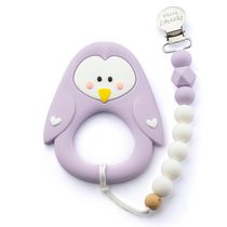 Little Cheeks - Baby, Infant - Penguin Silicone Teether and Pacifier Clip - Lilac