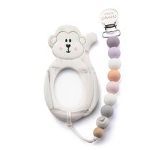 Little Cheeks - Baby, Infant - Monkey Silicone Teether and Pacifier Clip - Marble