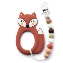 Little Cheeks - Baby, Infant - Fox Silicone Teether and Pacifier Clip - Rust