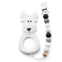 Little Cheeks - Baby, Infant - Moose Silicone Teether and Pacifier Clip - Speckle