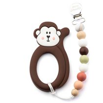 Little Cheeks - Baby, Infant - Monkey Silicone Teether and Pacifier Clip - Brown