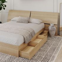 Nexera Nordik Storage Bed with Headboard, Natural Maple