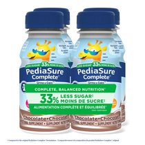 PediaSure Complete® Réduit en sucre, supplément nutritionnel, 4 x 235 mL, chocolat
