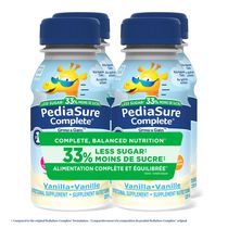 PediaSure Complete® Réduit en sucre, supplément nutritionnel, 4 x 235 mL, vanille