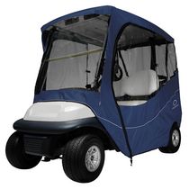 Classic Accessories Fairway Short Roof 2-Person Travel Golf Cart Enclosure, Navy News with Clear Windows