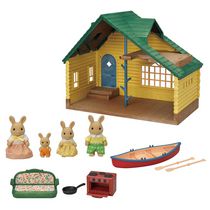 Ensemble-cadeau de cabane en rondins Calico Critters, jouet de maison de poupée à collectionner avec 4 figurines incluses