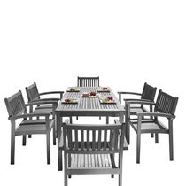 Malibu Ensemble de table et chaises à manger se composant de 7 pièces en bois pour patio extérieur avec Chaises Empilables