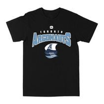 T-shirt noir officiel sous licence des Argonauts de Toronto avec logo de l'arc de football de la CFL. 100% Coton