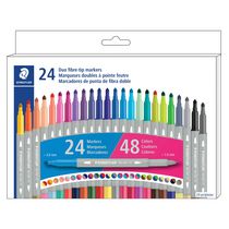Feutres à double pointe Staedtler, à encre lavable et à pointes fines et épaisses pour écrire et colorier, 24 stylos = 48 couleurs, 3280 C24LU