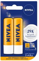 NIVEA Baume à lèvres Soleil 24H d'hydratation avec FPS 30 , Paquet Duo