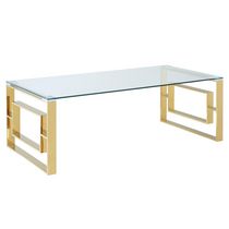 Table de salon contemporaine en acier inoxydable et verre – dorée