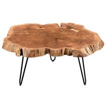 Table de salon en bois massif et fer moderne rustique – naturel