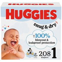 HUGGIES Snug & Dry Baby Diapers, Mega Colossal Pack, Sizes 1-8 | 208-80 Count, Sizes 1-8 | 208-80 Count